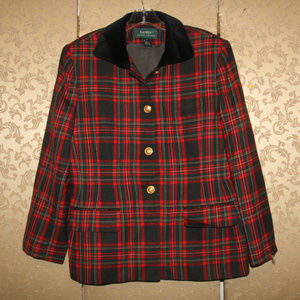 Ralph Lauren Red Plaid Velvet Collar Blazer Jacket